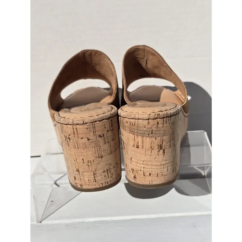 Børn B.O.C. SANDALS/MULES Tan Leather & Cork Wedge Heels SZ 9